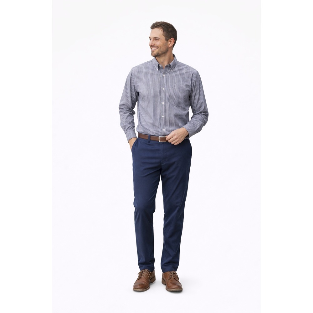EDDIE BAUER Men's Gray Pinstripe Button-Down Shirt – Tall Large‎ (TL)